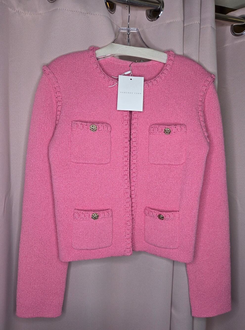 Endless Rose Pink Braided Knit Open-Front Cardigan Jacket
